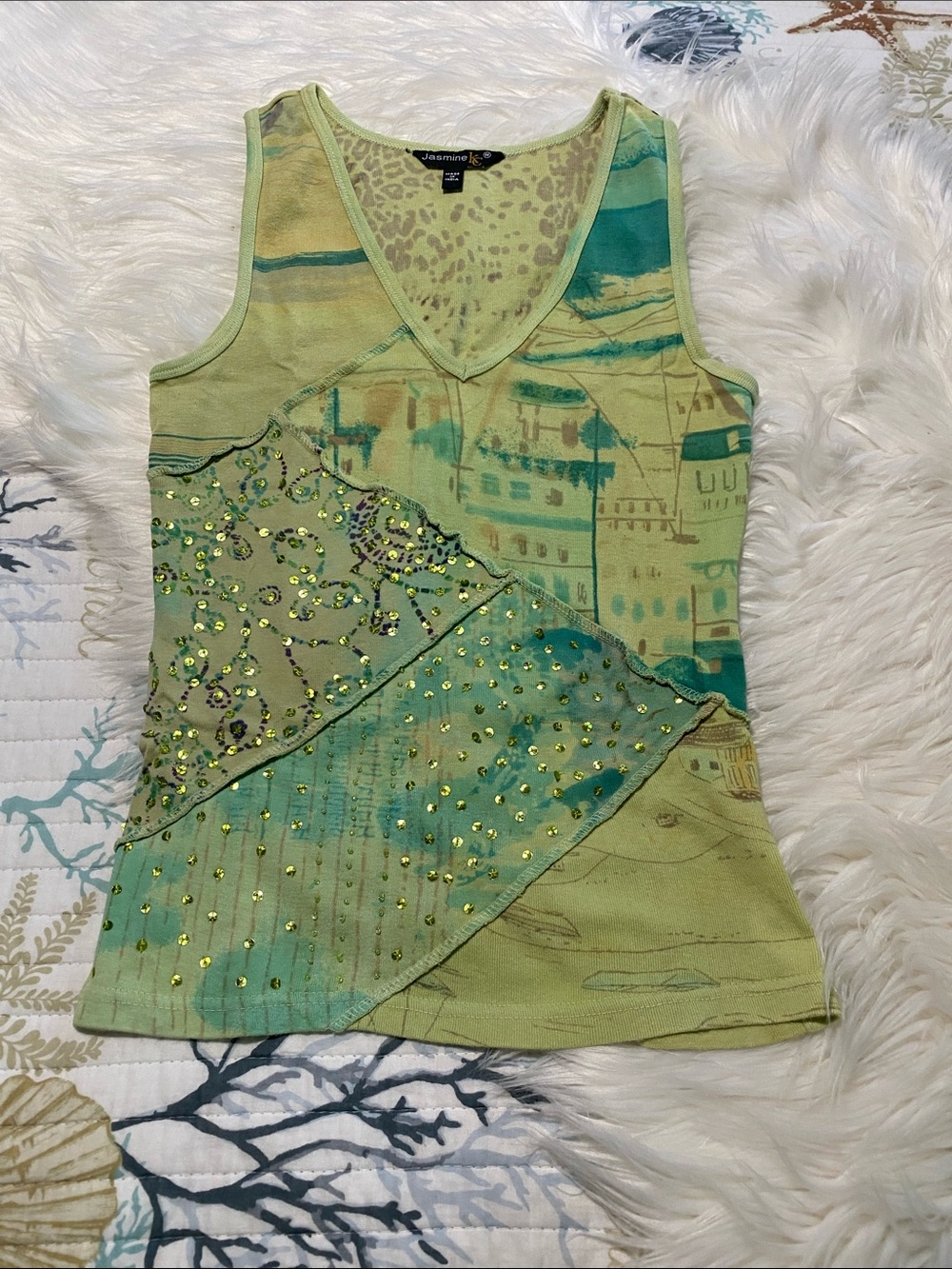 Jasmine Lime Green Beaded V-Neck Tank